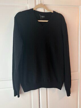 Mantovani Studio 100% Italian Cashmere Black V-Neck Sweater Men's L